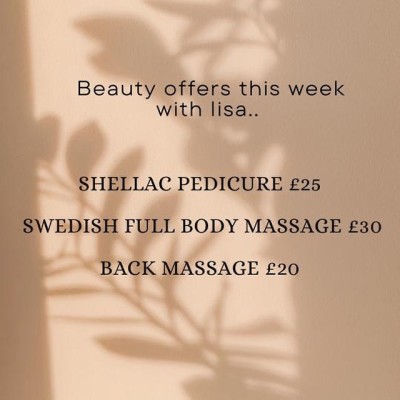 This weeks beauty offers with lisa … BOOK ONLINE while appointments are available… #beautytreatments #beautysalonshrewsbury #beautyshropshire #spatreatments #beauty